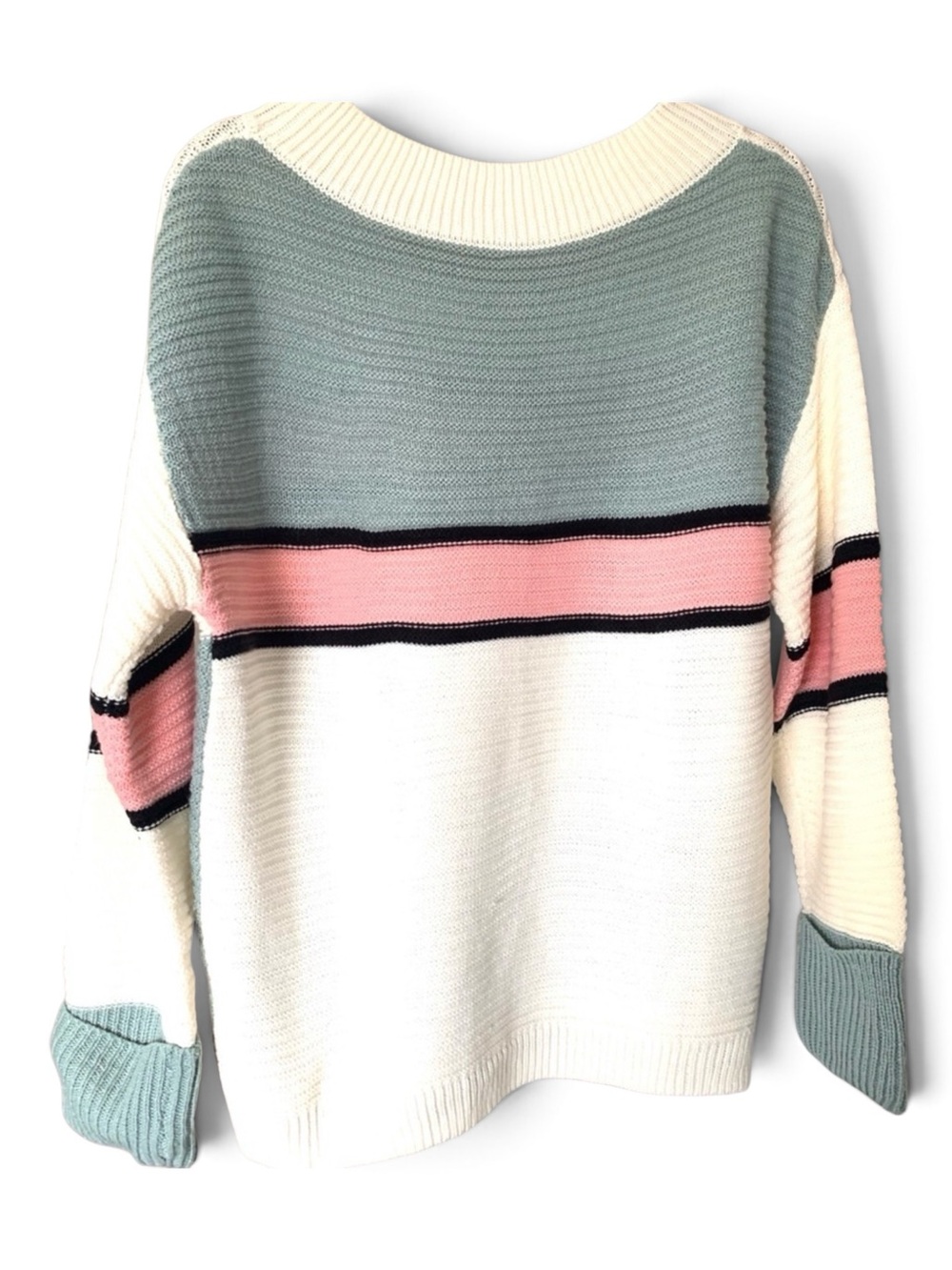 NEW Varsity Stripe Knit Crewneck Pullover Sweater Women’s Sizes Multi Pink White - Picture 7 of 12